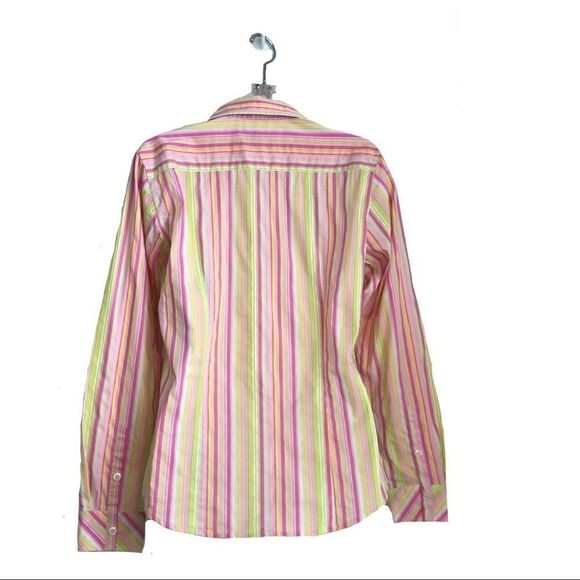 Lilly Pulitzer Striped Button Down Cuffed Shirt Size 6 Hot Pink Green Vintage - Picture 6 of 17